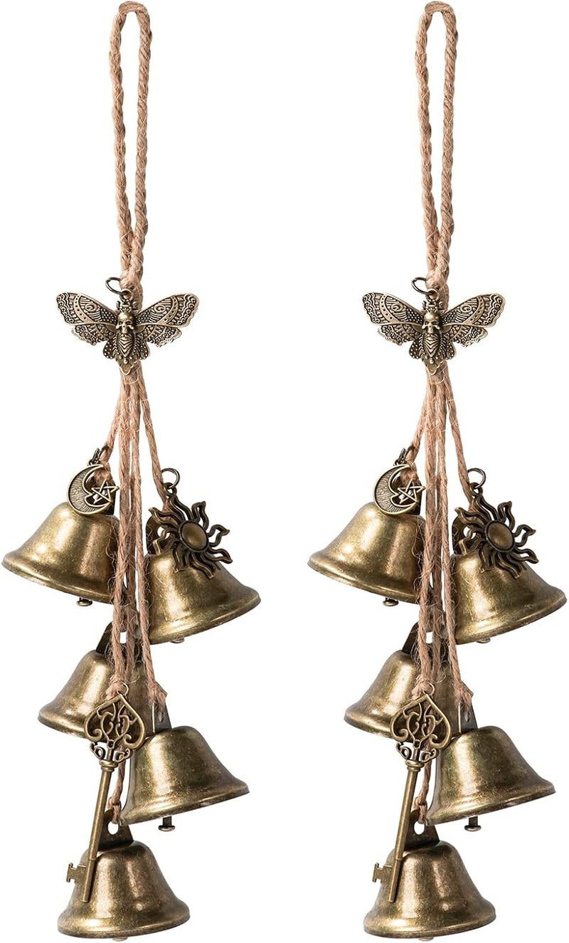 Ausicfen 2 Pieces Witch Bells for Door Knob for Protection Brass Bells Hanging Witchcraft Wicca Supplies Wreath Handmade Witch Bells Wiccan Magic Wind Chimes (Butterfly Vintage Bell) - Image 1